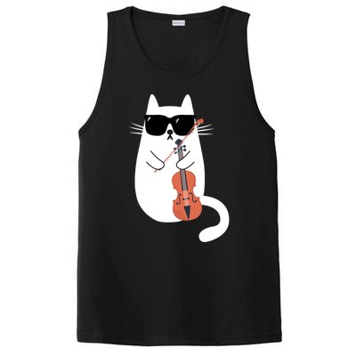 Funny Cat Wearing Sunglasses Playing Violin Viola Musician Gift PosiCharge Competitor Tank