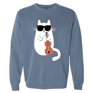 Funny Cat Wearing Sunglasses Playing Violin Viola Musician Gift Garment-Dyed Sweatshirt