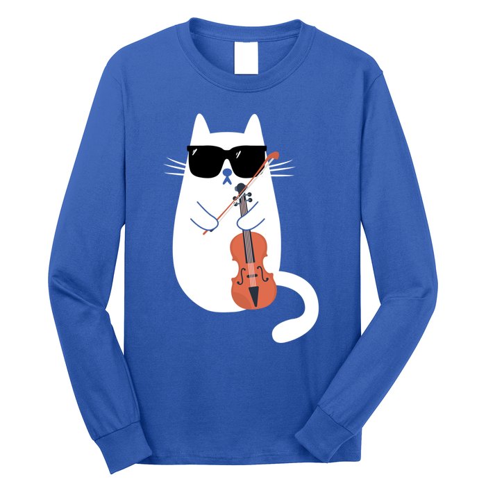 Funny Cat Wearing Sunglasses Playing Violin Viola Musician Gift Long Sleeve Shirt