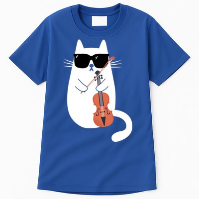 Funny Cat Wearing Sunglasses Playing Violin Viola Musician Gift Tall T-Shirt