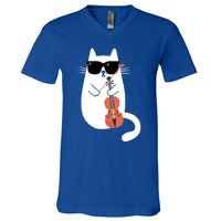 Funny Cat Wearing Sunglasses Playing Violin Viola Musician Gift V-Neck T-Shirt