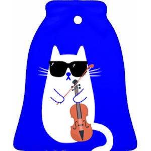 Funny Cat Wearing Sunglasses Playing Violin Viola Musician Gift Ceramic Bell Ornament