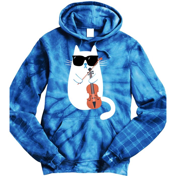 Funny Cat Wearing Sunglasses Playing Violin Viola Musician Gift Tie Dye Hoodie