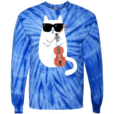 Funny Cat Wearing Sunglasses Playing Violin Viola Musician Gift Tie-Dye Long Sleeve Shirt