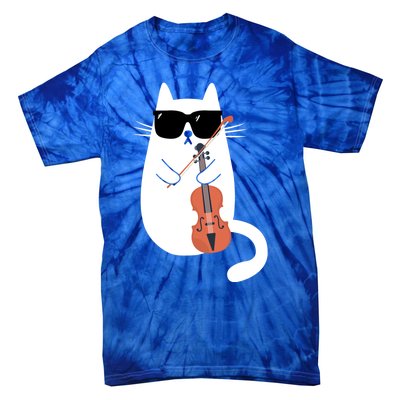 Funny Cat Wearing Sunglasses Playing Violin Viola Musician Gift Tie-Dye T-Shirt