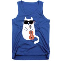 Funny Cat Wearing Sunglasses Playing Violin Viola Musician Gift Tank Top