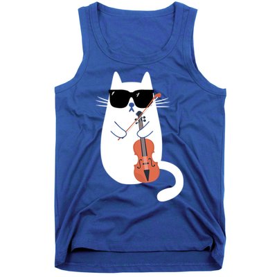 Funny Cat Wearing Sunglasses Playing Violin Viola Musician Gift Tank Top