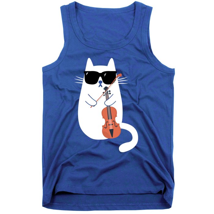 Funny Cat Wearing Sunglasses Playing Violin Viola Musician Gift Tank Top