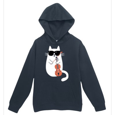 Funny Cat Wearing Sunglasses Playing Violin Viola Musician Gift Urban Pullover Hoodie