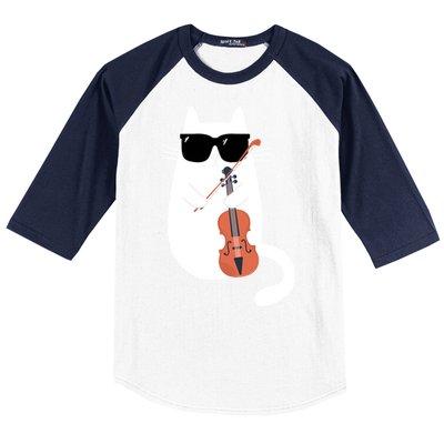 Funny Cat Wearing Sunglasses Playing Violin Viola Musician Gift Baseball Sleeve Shirt