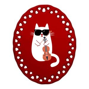 Funny Cat Wearing Sunglasses Playing Violin Viola Musician Gift Ceramic Oval Ornament