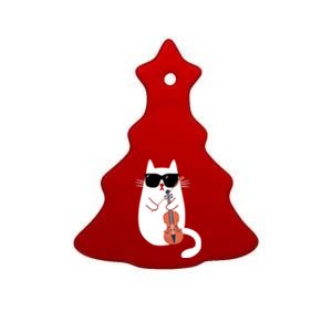 Funny Cat Wearing Sunglasses Playing Violin Viola Musician Gift Ceramic Tree Ornament