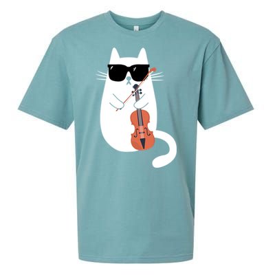 Funny Cat Wearing Sunglasses Playing Violin Viola Musician Gift Sueded Cloud Jersey T-Shirt