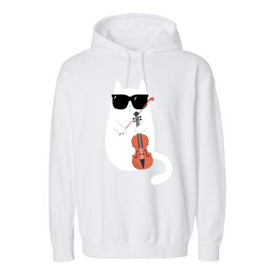 Funny Cat Wearing Sunglasses Playing Violin Viola Musician Gift Garment-Dyed Fleece Hoodie