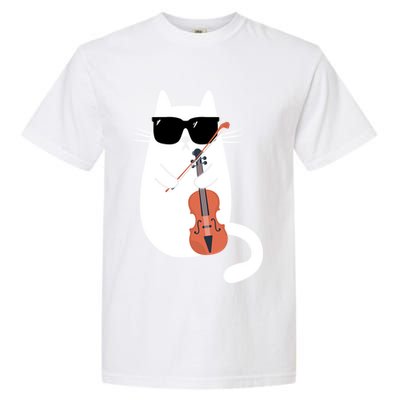 Funny Cat Wearing Sunglasses Playing Violin Viola Musician Gift Garment-Dyed Heavyweight T-Shirt