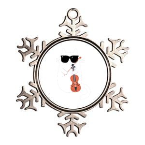 Funny Cat Wearing Sunglasses Playing Violin Viola Musician Gift Metallic Star Ornament