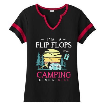 Funny Camper Women Camp Flip Flops Retro Camping Ladies Halftime Notch Neck Tee