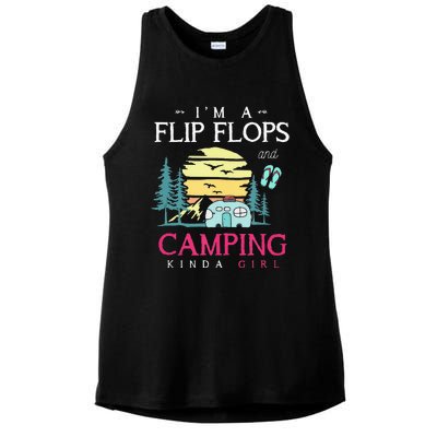 Funny Camper Women Camp Flip Flops Retro Camping Ladies PosiCharge Tri-Blend Wicking Tank