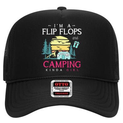 Funny Camper Women Camp Flip Flops Retro Camping High Crown Mesh Back Trucker Hat