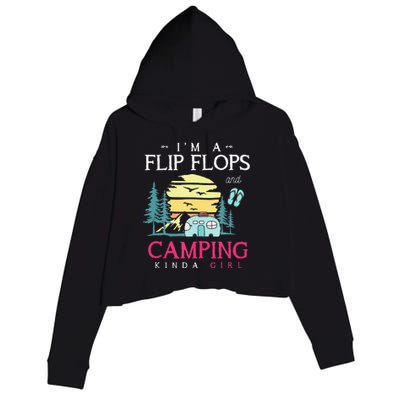 Funny Camper Women Camp Flip Flops Retro Camping Crop Fleece Hoodie