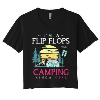 Funny Camper Women Camp Flip Flops Retro Camping Women's Crop Top Tee