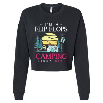 Funny Camper Women Camp Flip Flops Retro Camping Cropped Pullover Crew