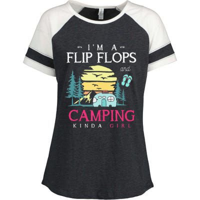 Funny Camper Women Camp Flip Flops Retro Camping Enza Ladies Jersey Colorblock Tee