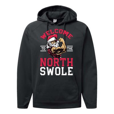 Funny Christmas Weightlifting Workout North Swole Performance Fleece Hoodie