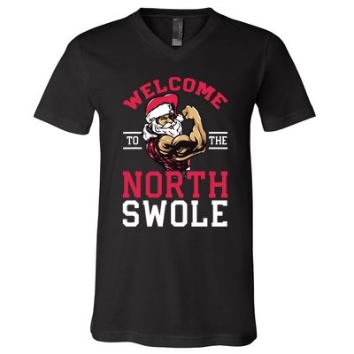 Funny Christmas Weightlifting Workout North Swole V-Neck T-Shirt