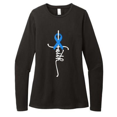 Faith Cross Warrior Survivor Blue Ribbon Colon Cancer Gift Womens CVC Long Sleeve Shirt