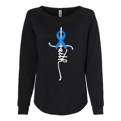 Faith Cross Warrior Survivor Blue Ribbon Colon Cancer Gift Womens California Wash Sweatshirt