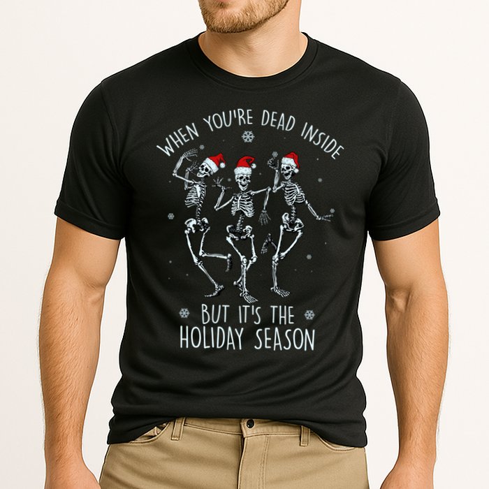 Funny Christmasween When You're Dead Inside But It's The Holiday Season Skeletons Cooling Performance Crew T-Shirt