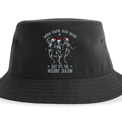Funny Christmasween When You're Dead Inside But It's The Holiday Season Skeletons Sustainable Bucket Hat