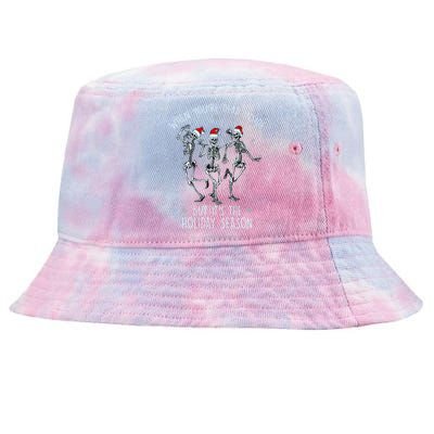 Funny Christmasween When You're Dead Inside But It's The Holiday Season Skeletons Tie-Dyed Bucket Hat