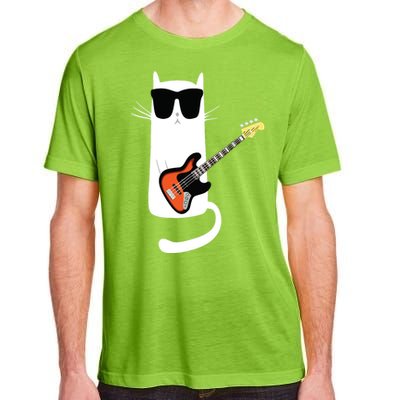 Funny Cat Wearing Sunglasses Playing Bass Guitar Adult ChromaSoft Performance T-Shirt