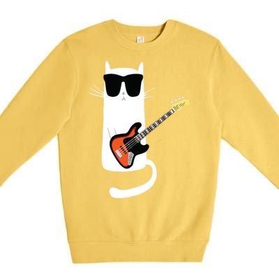 Funny Cat Wearing Sunglasses Playing Bass Guitar Premium Crewneck Sweatshirt