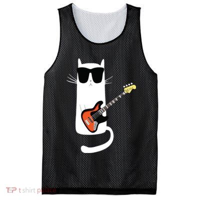 Funny Cat Wearing Sunglasses Playing Bass Guitar Mesh Reversible Basketball Jersey Tank