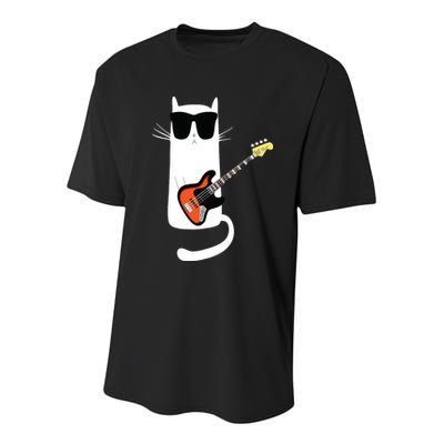 Funny Cat Wearing Sunglasses Playing Bass Guitar Youth Performance Sprint T-Shirt