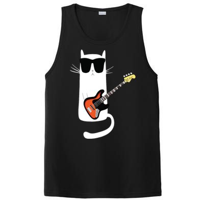 Funny Cat Wearing Sunglasses Playing Bass Guitar PosiCharge Competitor Tank