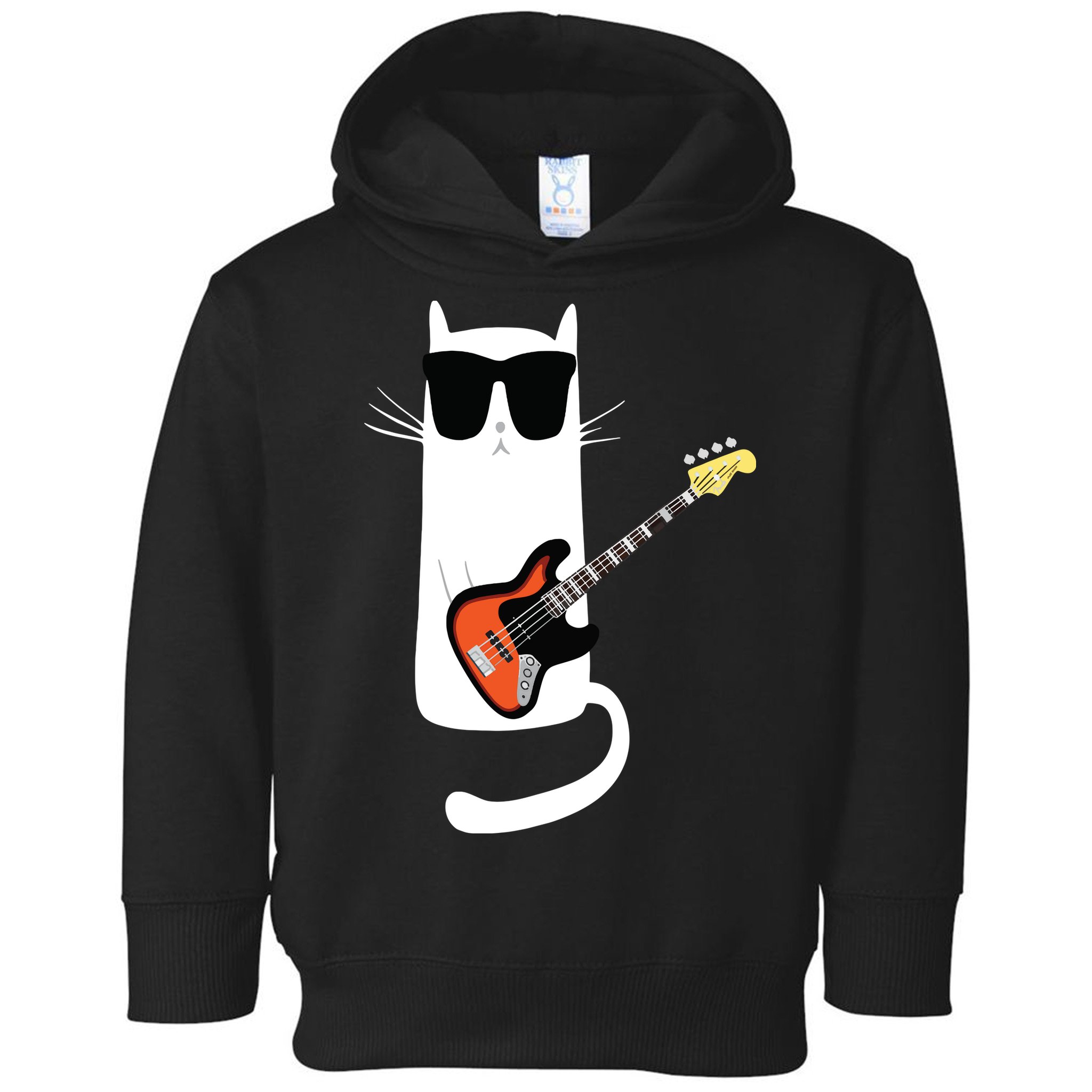 Funny Cat Wearing Sunglasses Playing Bass Guitar Toddler Hoodie