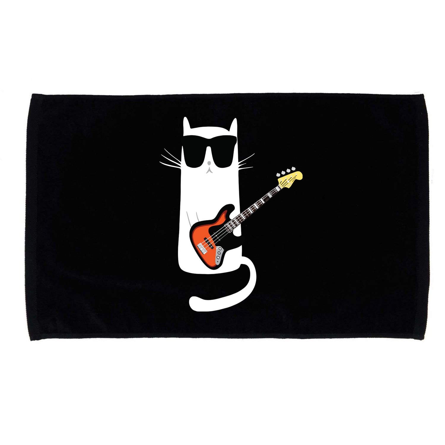 Funny Cat Wearing Sunglasses Playing Bass Guitar Microfiber Hand Towel