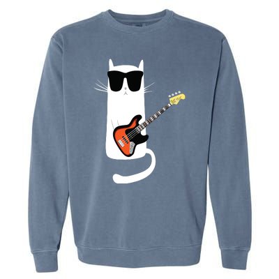 Funny Cat Wearing Sunglasses Playing Bass Guitar Garment-Dyed Sweatshirt