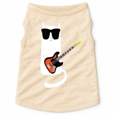 Funny Cat Wearing Sunglasses Playing Bass Guitar Doggie Tank