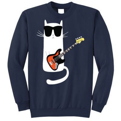 Funny Cat Wearing Sunglasses Playing Bass Guitar Sweatshirt