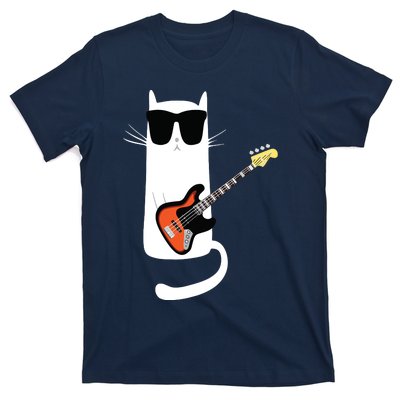 Funny Cat Wearing Sunglasses Playing Bass Guitar T-Shirt