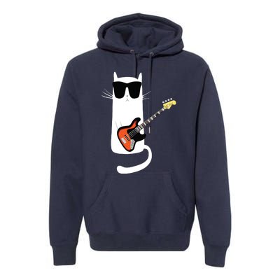 Funny Cat Wearing Sunglasses Playing Bass Guitar Premium Hoodie