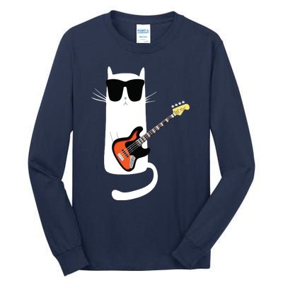 Funny Cat Wearing Sunglasses Playing Bass Guitar Tall Long Sleeve T-Shirt