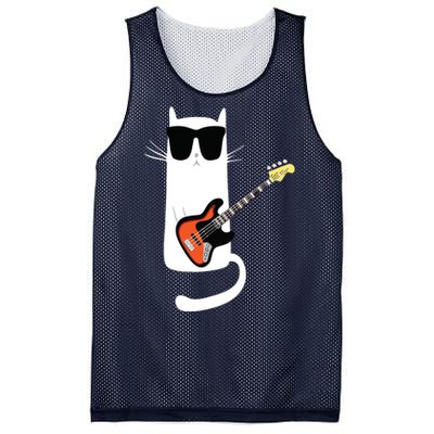 Funny Cat Wearing Sunglasses Playing Bass Guitar Mesh Reversible Basketball Jersey Tank