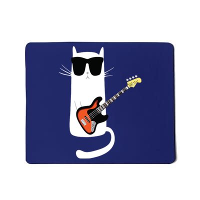 Funny Cat Wearing Sunglasses Playing Bass Guitar Mousepad