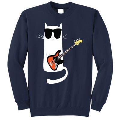 Funny Cat Wearing Sunglasses Playing Bass Guitar Tall Sweatshirt